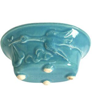 R.R.P. CO. Roseville Aqua Blue Stork Planter VTG Nursery Decor Baby Shower Gift